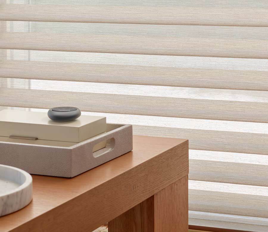 remote control next to automated window shades