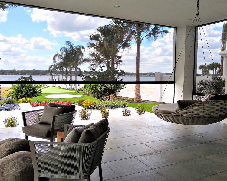 view-through outdoor screens on covered patio opening