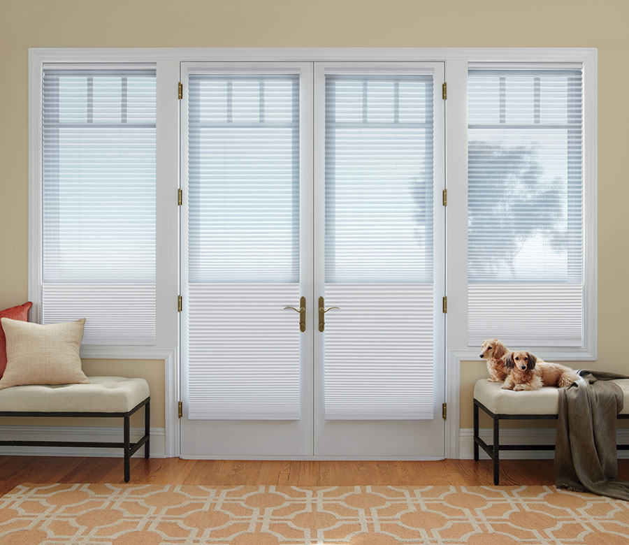 dual honeycomb shades on french doors in Omaha NE