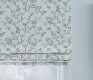 fabric custom roman shades with colorful branches