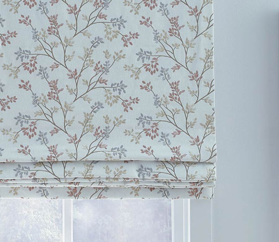 fabric custom roman shades with colorful branches