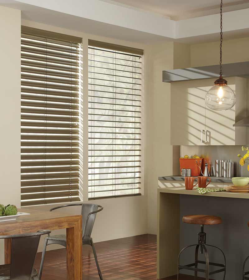 automated powerview blinds in beige kitchen Omaha, NE