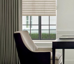home decor in home office with sonnette cellular roller shades