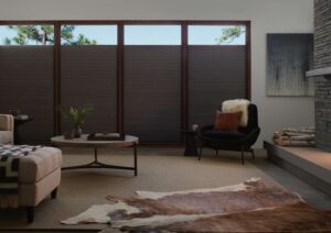 contemporary living room with top down cellular shades