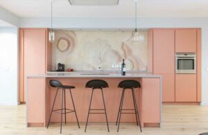 peach colored cabinets in modern kitchen