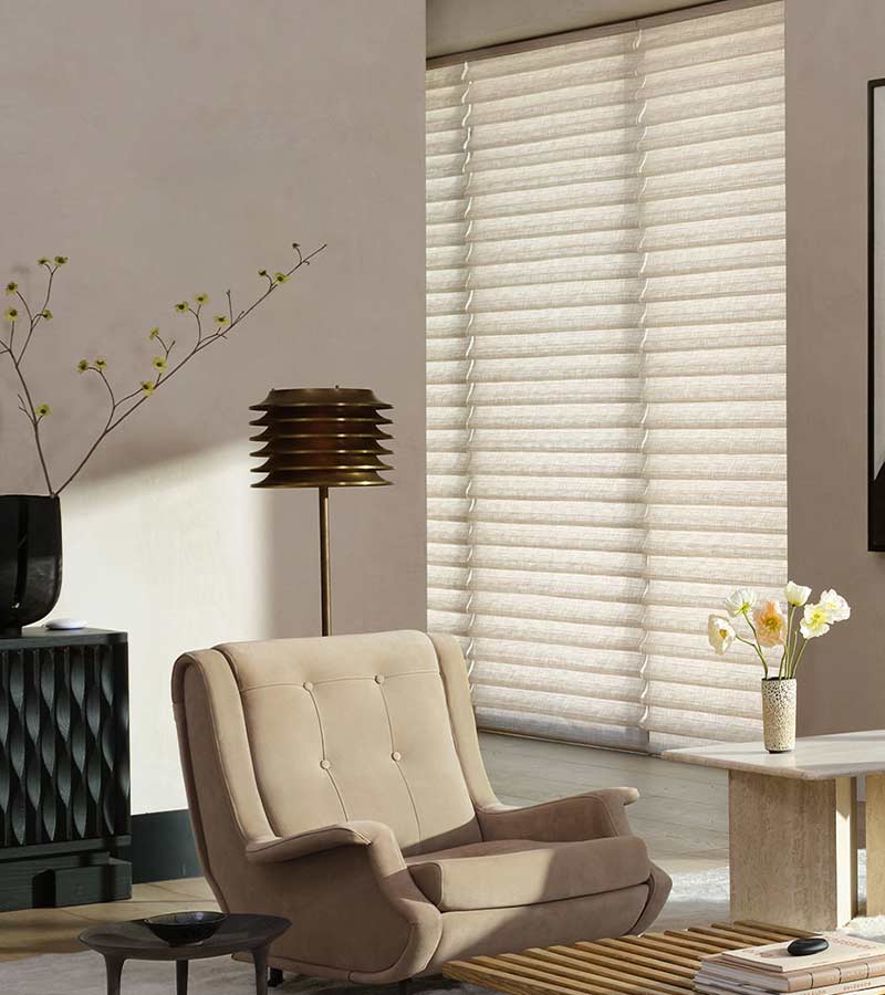 stacked vignette roller shades by hunter douglas in neutral understated tones